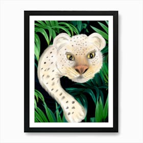 peek-a- boo white Leopard - colourful wall art for every room in the house Art Print