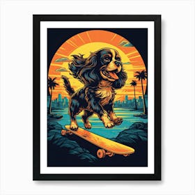 Cavalier King Charles Spaniel Dog Skateboarding Illustration 4 Art Print