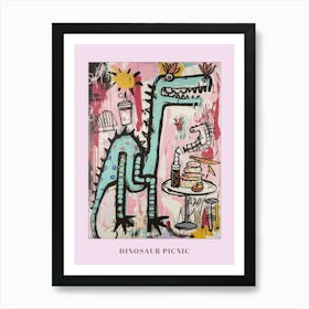Abstract Pink Blue Graffiti Style Dinosaur Picnic 3 Poster Art Print