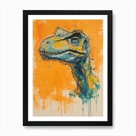 Dinosaur Orange Blue Brushstrokes Portrait 2 Art Print