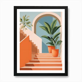 Stairs And Potted Plants Art Print