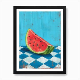 Watermelon Blue Checkerboard 2 Art Print