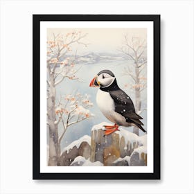 Winter Bird Painting Puffin 1 Art Print