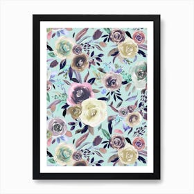 Sweet Watercolour Romance Bouquet Purple Mint Art Print