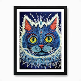 Louis Wain Blue Gothic Kaleidoscope Cat 2 Art Print