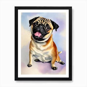 Pug 3 Watercolour Dog Art Print