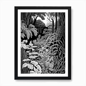 Jardin Botanique De Montréal, Canada Linocut Black And White Vintage Art Print