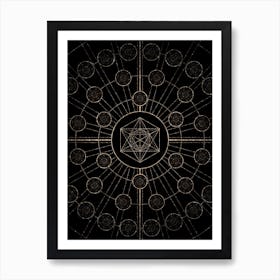 Geometric Glyph Radial Array in Glitter Gold on Black n.0455 Art Print