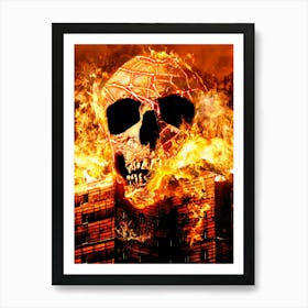 Skull In Flames Art Print