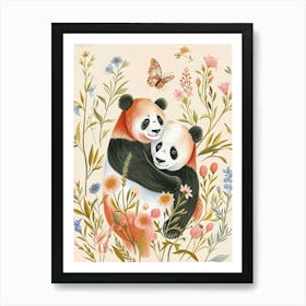 Folksy Floral Animal Drawing Panda 2 Art Print