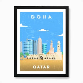 Doha, Qatar — Retro travel minimalist poster Art Print