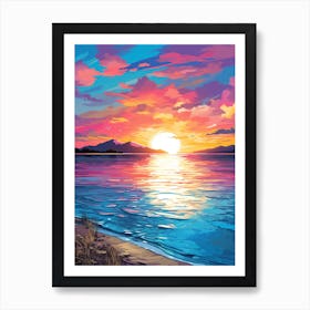 Gili Trawangan Beach Indonesia At Sunset, Vibrant Painting 3 Art Print
