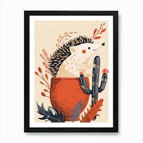 Hedgehog Cactus Minimalist Abstract Illustration 2 Art Print