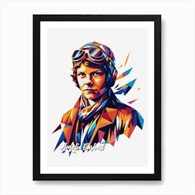 Amelia Earhart 2 Portrait WPAP Pop Art Art Print