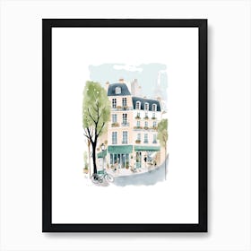 Paris France Street Scene Illustration Watercolour Art Print