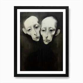 Two Spooky Faces Ink Drawing 2 Art Print