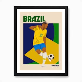 Brazil World Cup Football Retro Illustration Art Print