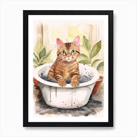 Begal Cat In Bathtub Botanical Bathroom 2 Art Print