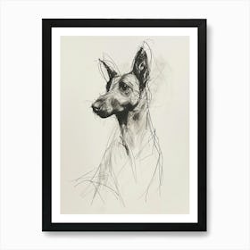 Belgian Malinois Dog Charcoal Line 2 Art Print