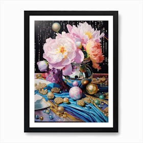 Disco Ball And Peonies And Pearls Still Life 2 Art Print