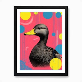 Black Abstract Geometric Duck Risograph Inspired Print 2 Art Print