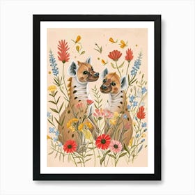 Folksy Floral Animal Drawing Hyena 2 Art Print