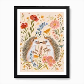 Folksy Floral Animal Drawing Hedgehog 8 Art Print