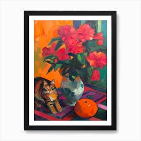 Dahlia With A Cat 1 Fauvist Style Painting Art Print