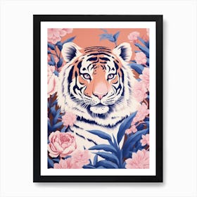 Tiger In Pink Flowers Art Print