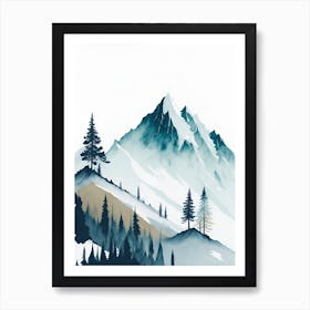 Mountain And Forest In Minimalist Watercolor Vertical Composition 344 Art Print