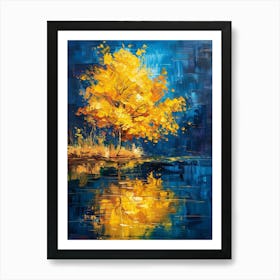 Yellow Tree By The Water Art Print