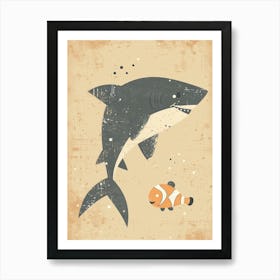 Shark & Fish Modern Storybook Style 3 Art Print