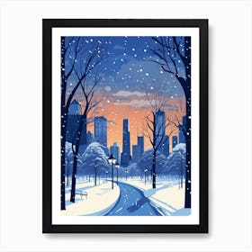 Winter Travel Night Illustration Chicago Usa 1 Art Print