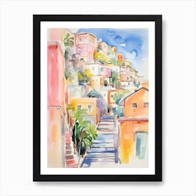 Positano, Italy Watercolour Streets 4 Art Print