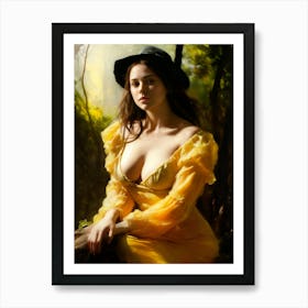 Beautiful Young Lady Gorgeous Woman In Victorian Yellow Dress Edwardian Fantasy Digital Painting Art Print