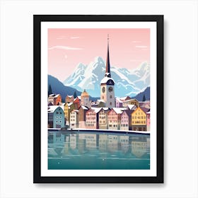 Vintage Winter Travel Illustration Lucerne Switzerland 1 Art Print