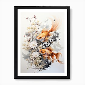 Goldfish, Japanese Brush Painting, Ukiyo E, Minimal 2 Art Print