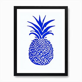 Pineapple 1 Symbol Blue And White Line Drawing Art Print