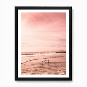 Surfers In Pink Beach Art Print