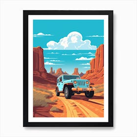 A Jeep Wrangler Car In Route 66 Flat Illustration 2 Art Print