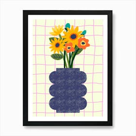 Yellow Flowers On A Blue Vase Art Print Art Print