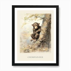 Beatrix Potter Inspired  Animal Watercolour Chimpanzee 3 Art Print