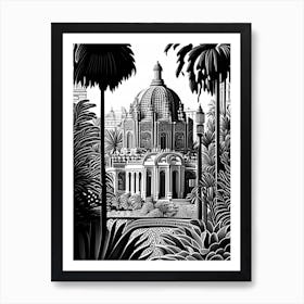 Balboa Park, 1, Usa Linocut Black And White Vintage Art Print