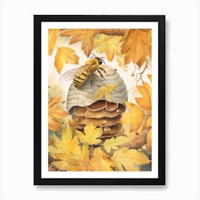 Masked Bee Beehive Watercolour Illustration 3 Art Print