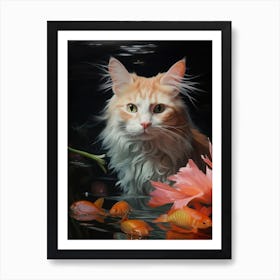 Cat In Water 4 Art Print