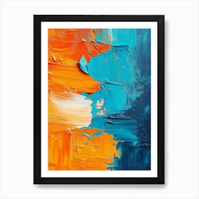 Vibrant Orange And Cyan Oil Colors On Canvas, Characterized By Rough Brushstrokes Art Print