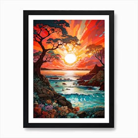 Coral Beach Australia At Sunset, Vibrant Painting 6 Art Print