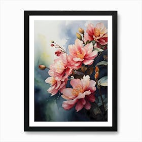 Pink Flowers Watercolor Painting Art Print