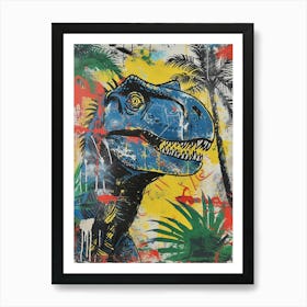 Dinosaur With Palm Trees Graffiti Inspired 3 Art Print