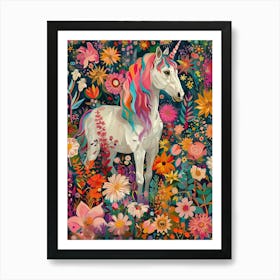 Unicorn In The Meadow Floral Portrait 2 Art Print